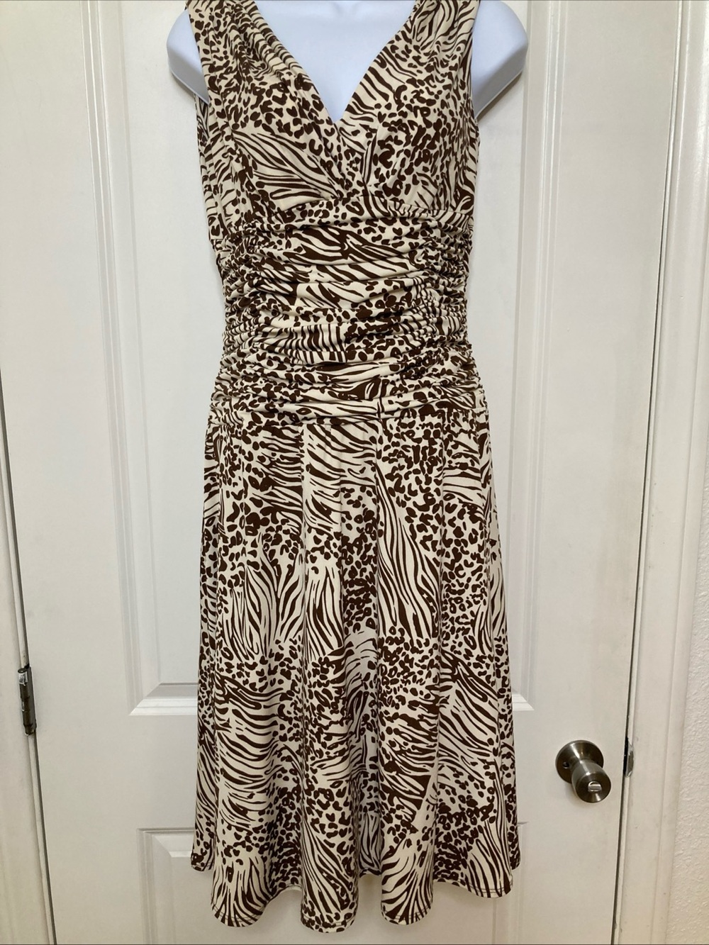 Suzi Chin Maggy Boutique Dress Brown Ruched Waist Babydoll Fit Flare Y2K Sz 6